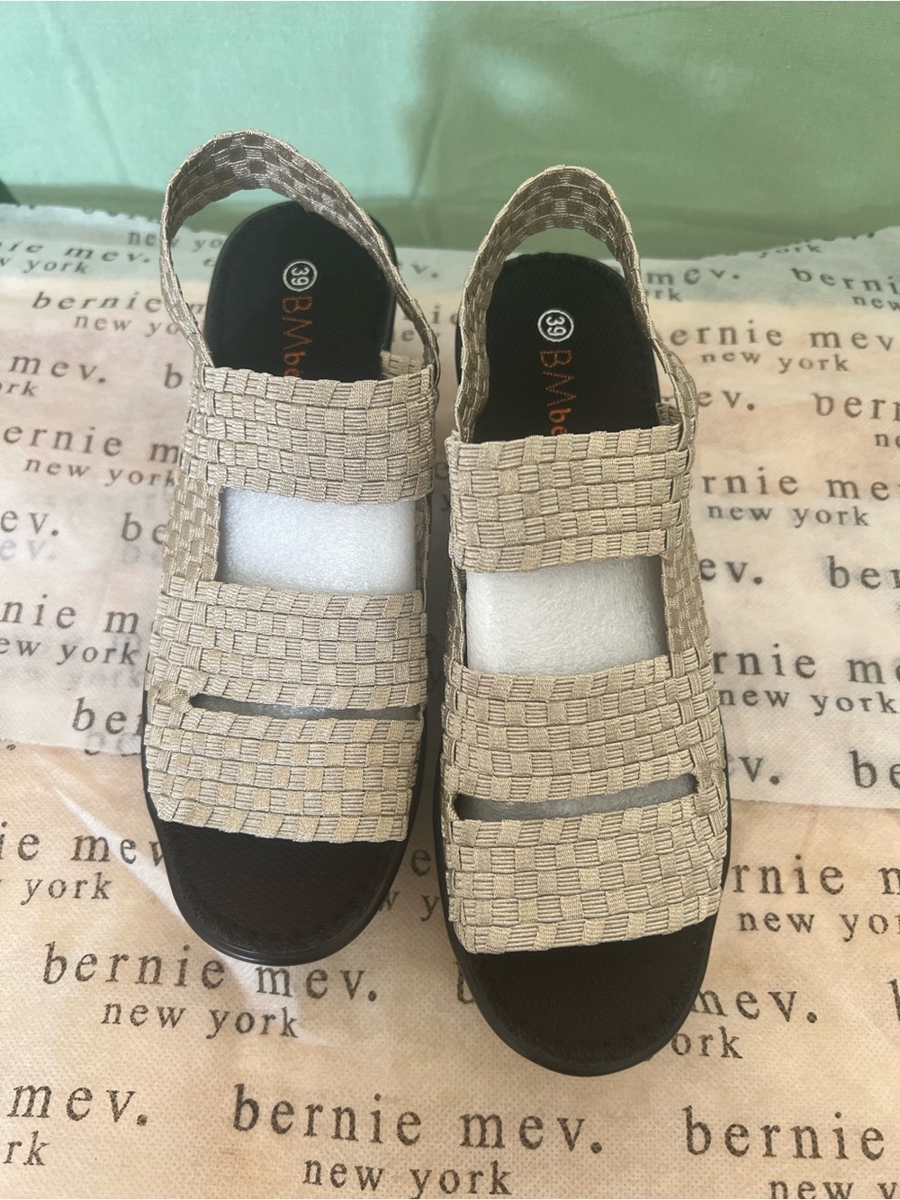 bernie mev. Beige Woven Stretch Slingback Sandals